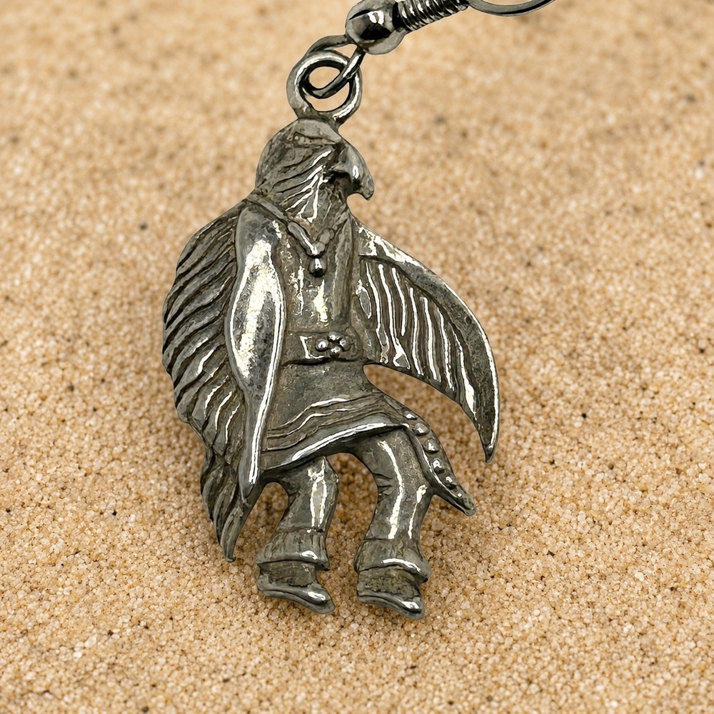 Trifari Vintage Native American Eagle Dancer Silver Tone Drop Earring